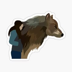 a woman with a wolf on her back sticker