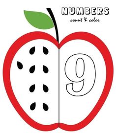 an apple with the letter g in it and number nine on top of it's side