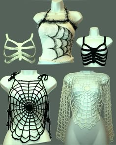 four different types of bras on mannequins with black and white lace