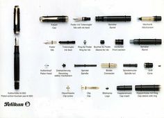 the different types of fountain pens are shown in this page, with their names and description