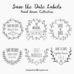 save the date labels with hand drawn designs