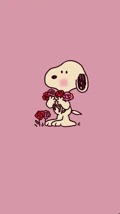 a cartoon dog holding roses in its paws with the caption that says, i love you