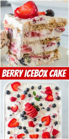 berry icebox cake with berries and blueberries on top