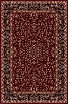 a red and black rug with an ornate design