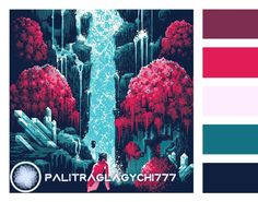 the color scheme for an art project with red and blue tones, including pinks, green