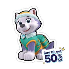 a sticker with a dog wearing a sweater