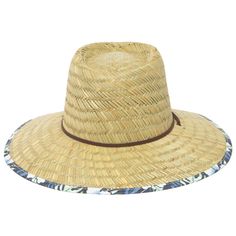 Expertly crafted from palm straw, the Hang Ten Lifeguard hat is designed for both style and functionality. With UPF 50+ sun protection and a blue floral print underbrim, this hat combines practicality and fashion. Features include a damask woven patch, faux leather chin strap, and wood bead chin toggle for adjustable fit. Features: Color: Natural / Blue or Natural / Teal Material: Palm Straw Brim Size: 4.25" Under Brim: Blue or Teal Floral Print Chin Cord Size: 59cm Sun Protection: UPF 50+ Wide Brim Hat Summer, Lifeguard Hat, Sand Collection, Outdoor Cap, Hat Clips, Hang Ten, Summer Favorites, Scarf Poncho, Blue Floral Print