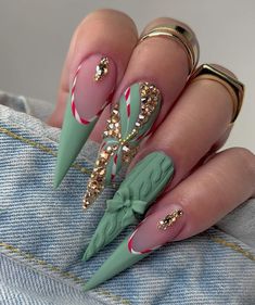 Nail Art Noel, Sassy Nails, Nails Design With Rhinestones, Xmas Nails, Best Acrylic Nails