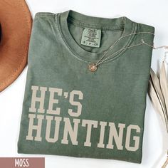 Are you looking for Hunting Season Shirt? We got you! ✅ ABOUT OUR He's Hunting Comfort Color T-shirt  ▸ 100% ring-spun US cotton for long-lasting comfort.  ▸  The garment is sewn around the finished edges with double stitching, making it long-lasting ▸  The garment is dyed after it's been constructed, giving it a soft color and texture ▸ Printed and shipped from the USA ✅ HOW TO ORDER your Funny Wife Deer Hunting Shirt 1. Check our photos for sizing and color options. 📏 2. Choose your quantity. Duck Hunting Decor, Hunting Outfits, Funny Wife, Funny Hunting, Hunting Humor, Deer Hunting Shirts, Hunting Decor, Wife Humor, Southern Outfits