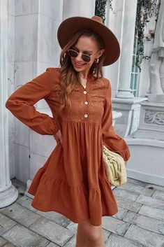 US$ 36.67 - 2022 Women New Temperament Fashion Ruffled Casual Dress Vintage Long Sleeve With Buttons Female Dresses - www.streetally.com Fall Midi Mini Dress With Ruffle Hem, Casual Fall Dresses With Ruffle Hem, Casual Dresses With Ruffle Hem For Fall, Casual Mini Dress With Ruffles For Fall, Casual Winter Dresses With Ruffle Hem, Solid Midi Dress With Ruffles For Fall, Fall Solid Color Midi Dress With Ruffles, Solid Ruffled Midi Dress For Fall, Solid Color Ruffled Midi Dress For Fall