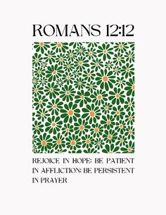 the cover of romans 12 - 12, with an image of flowers in green and orange