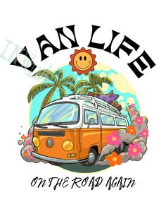 an orange van parked in front of palm trees and the words, bali on it