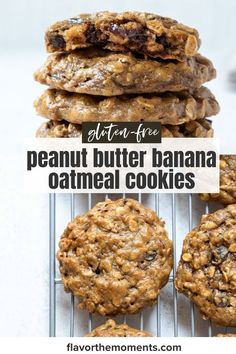 peanut butter banana oatmeal cookies stacked on top of each other