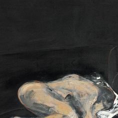 a painting of a dog laying down on the ground with its head in his paws