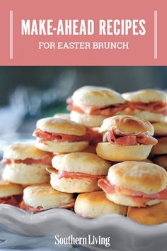 the cover of make - ahead recipes for easter brunch, with ham and cheese on