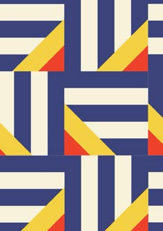 an abstract geometric pattern in blue, yellow and red with diagonals on the sides