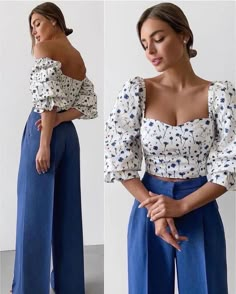 Classy Dress Outfits, Stylish Work Outfits, Fashion And Style, Blue Pants, Casual Style Outfits, Looks Vintage, Elegant Outfit, Cute Casual Outfits