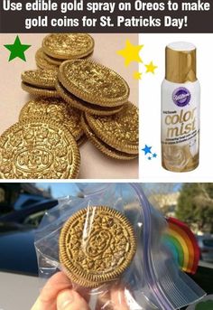 gold spray on oreos to make gold coins for st patrick's day