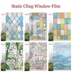 six different stained glass windows with flowers on them