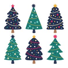 christmas trees in different colors and designs