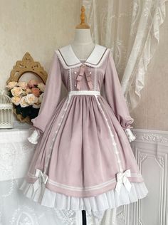 ❤︎ rabbit ears sailor pearl ribbon French doll dress❤︎ 90 Shoulder, Fluffy Sleeves, Pink Long Sleeve Dress, Lolita Outfits, 파티 드레스, Layer Dress, Tier Skirt, Lolita Dress, Cream Dress