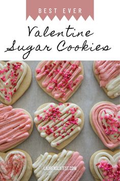 valentine's day sugar cookies with pink and white icing