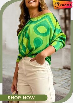 Bold and Light Shirt Trendy Green Printed Top, Green Long Sleeve Tops For Spring, Trendy Green Printed Shirt, Green Printed Crew Neck Blouse, Printed Green Blouse For Day Out, Green Printed Blouse For Day Out, Green Printed Spring Tops, Chic Long Sleeve Shirt With Graphic Print, Trendy Green Long Sleeve T-shirt