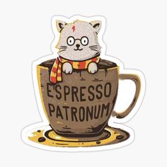 a cat sitting in a coffee cup with the words espresso patronum on it