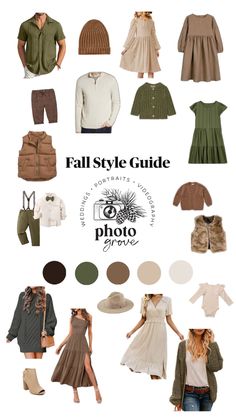 the fall style guide for men and women is featured in this image, including hats, sweater