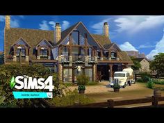 a large house with a truck parked in front of it and the words sims4 on