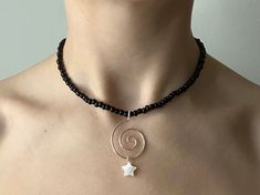 - Unisex Choker Style Necklace - Glass Seed Beads - Silver Plated Copper Spiral Pendant - Star Shaped Shell Charm Spiral Star, Spiral Pendant, Choker Style Necklace, Choker Style, Glass Seed Beads, Style Necklace, Star Necklace, Star Shape, Seed Beads