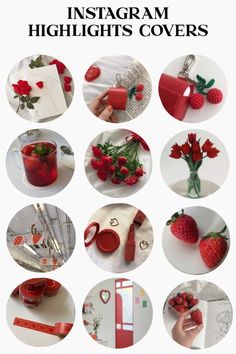 the instructions for how to make an instagramr with red flowers and strawberries