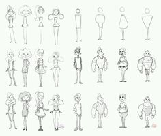 some cartoon character poses and expressions drawn in pencil on paper, with the same drawing technique as