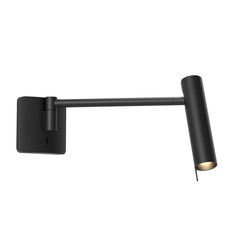 a black wall mounted light with a single arm and two lights on the side of it