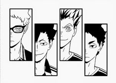 four anime avatars are shown in black and white, each with their own face