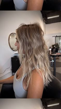 Dark Brown Into Blonde Hair, Dark Root Highlights Blonde, Blended Brown To Blonde Hair, Brown To Blonde Hair Highlights, Bright Blonde Ends, Dark Hair For Blondes, Balayage With Layers Mid Length, Brown Hair Blonde Highlights Root Smudge, Brunette With Pops Of Blonde