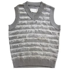 Martin Margiela gray knit top with long mohair stripe detail. Measurements : Under arm : 84 cm Length : 56 cm Mohair Vest, Vintage Knitwear, Zipper Sweater, Zippered Sweater, Mohair Sweater, Vest White, Martin Margiela, Knit Vest, Work Attire