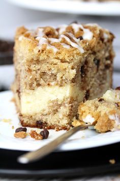 a piece of cake sitting on top of a white plate