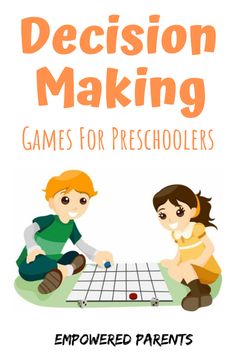 the book cover for decision making games for preschoolers with two children playing checkers