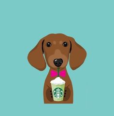 a dog with a starbucks cup in its mouth