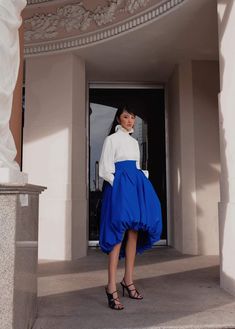 Blue Voluminous Gathered Skirt, Chic Blue Voluminous Skirt, Ballon Skirts, Poofy Skirt, Balloon Skirt, Poplin Blouse, Cotton Poplin Fabric, Women Skirt, Bubble Skirt