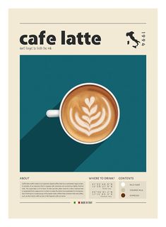 a cup of coffee with the words cafe latte on it's front cover