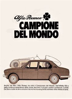 an advertisement for the campione del mondo car, with a man sitting in it