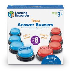 the learning resources team answer buzzers are available for ages 3 - 8 and up