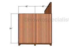 the side view of a wooden cabinet with measurements