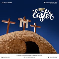 an easter postcard with three crosses and the words happy easter