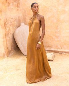 With an elegant cut and delicate detailing, the Ancient Light Halter Dress envelops you in softness and style. Made with sustainable with yarns from EcoVero. Hope you will love it as much as we do 💛 Maxi Kaftan, Kaftan Maxi Dress, Short Kimono, Dress Home, Kaftan Dress, Tie Top, Baddie Outfits, Classic Collection, Top Sales