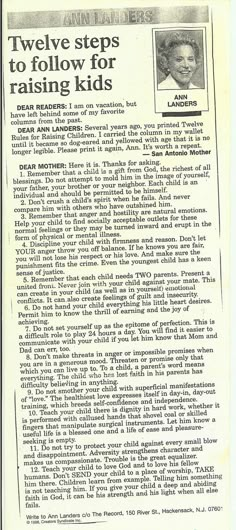 an old newspaper article about two steps to follow for raising kids