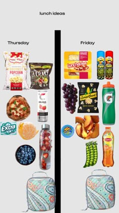 the comparison between lunch boxes and lunch bags is shown in two separate images, each with different food items