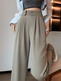 Women Baggy Pants, Korean Fashion Pants, Sophisticated Office, Pants Korean, White Trousers, Elegant Office, Office Attire, Baggy Pants